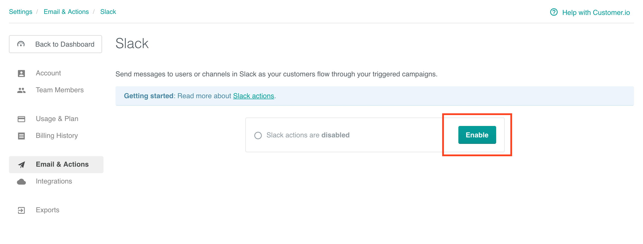 Slack configuration - enable Slack