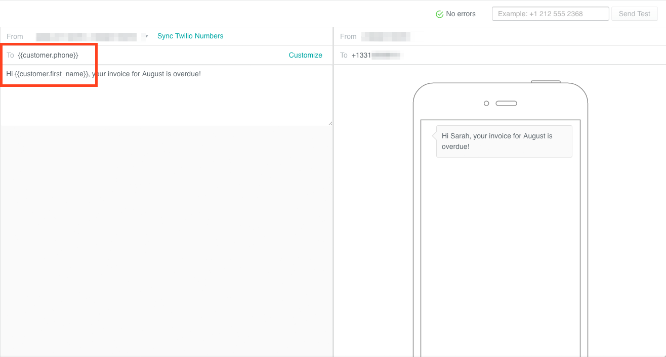 Twilio campaign - writing an SMS to a customer with a phone attribute