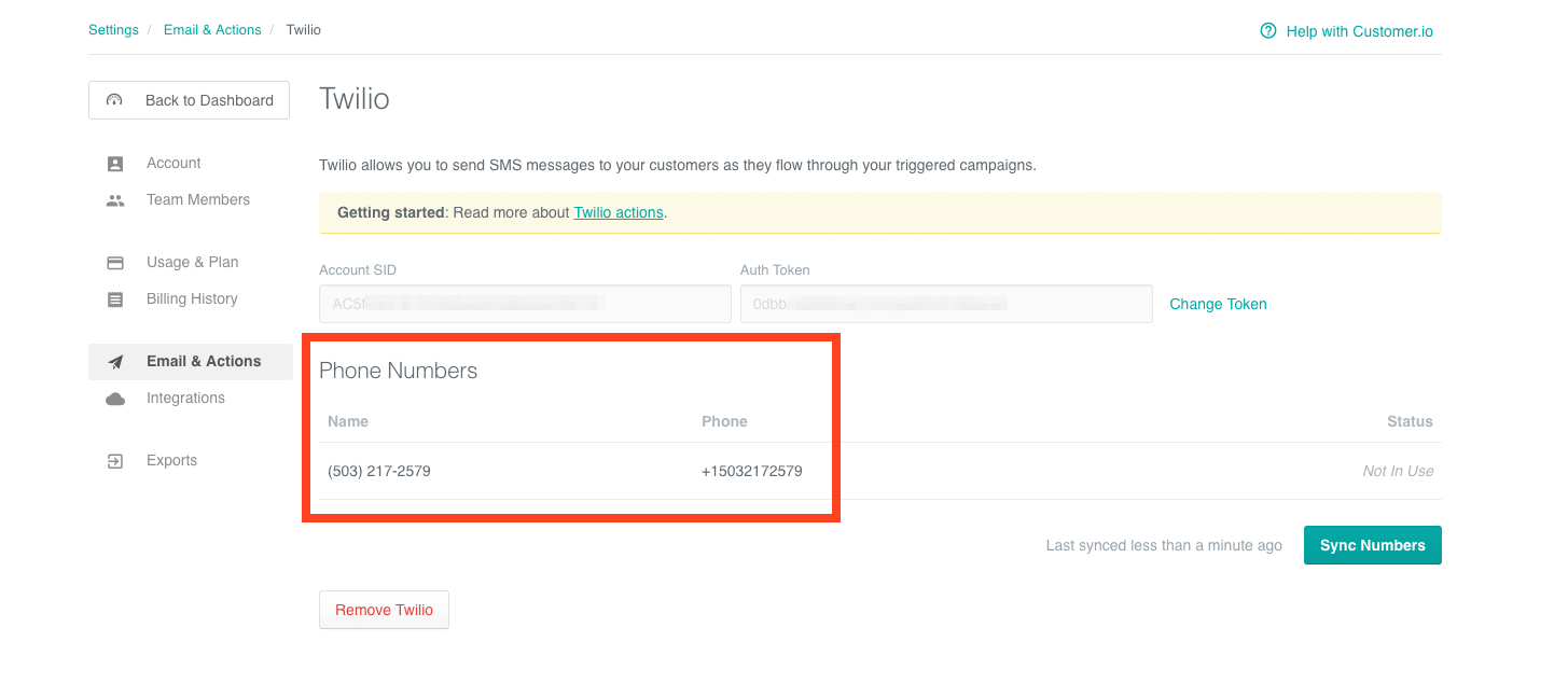 Twilio configuration - phone numbers