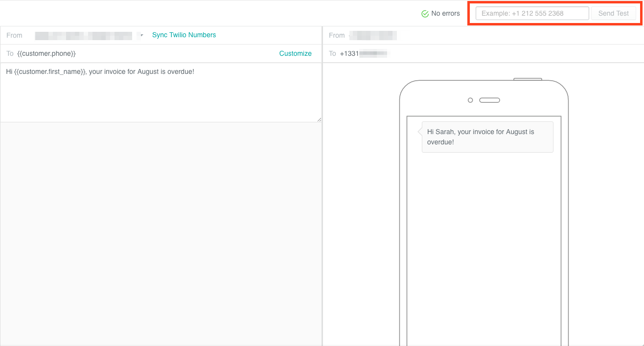 Twilio campaign - send a test SMS