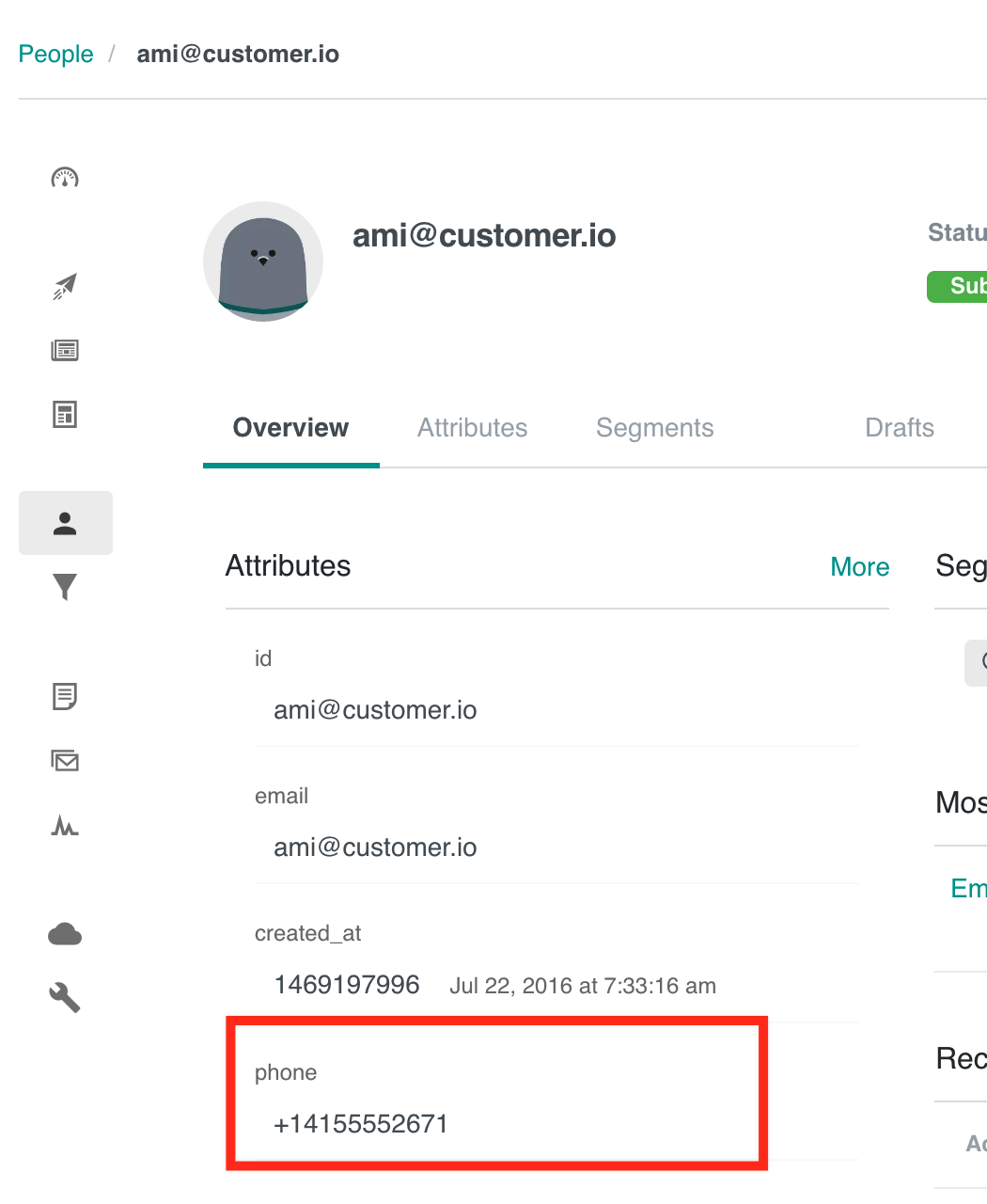 Customer with phone attribute