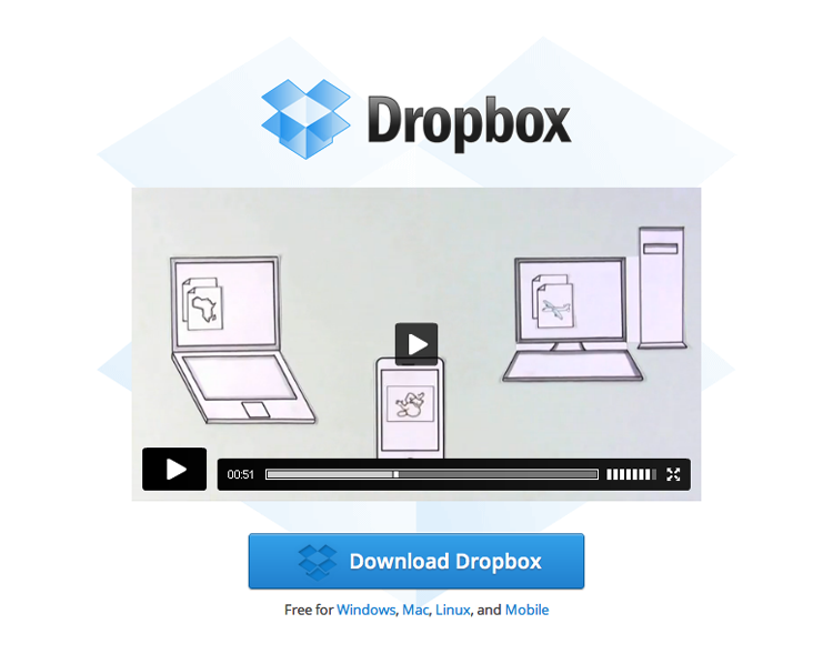 old Dropbox homepage