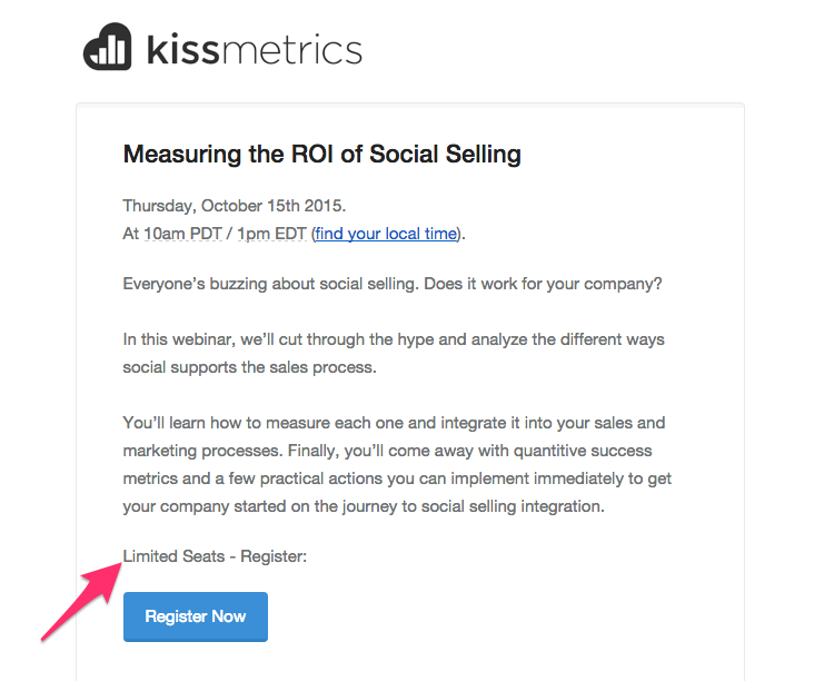 Kissmetrics artificial scarcity email