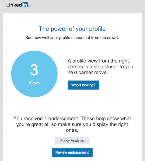 LinkedIn's triggered account activity email