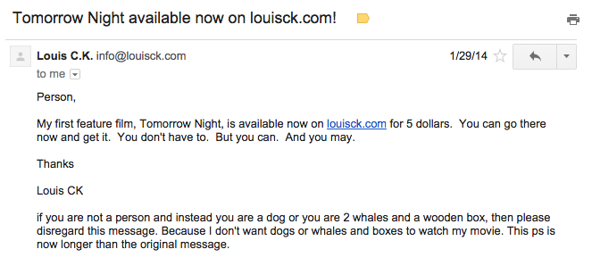 Louis C.K. promotional email