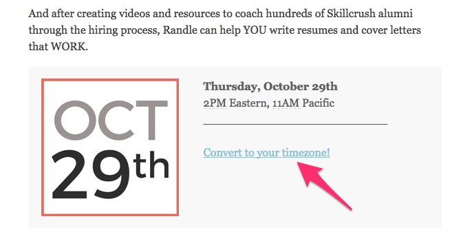 Skillcrush webinar invitation timezone empathy