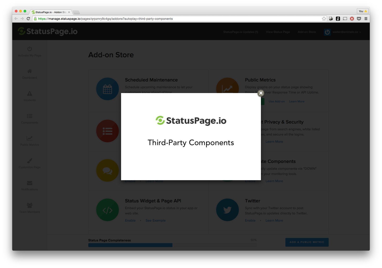 Statuspage.io onboarding email to video feature flow