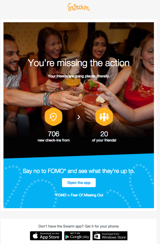 Swarm provokes FOMO with this engagement email