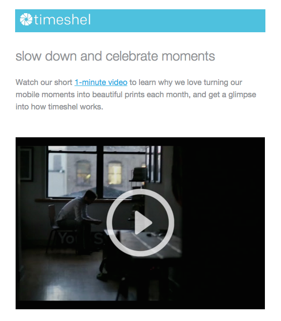 Timeshel video onboarding email