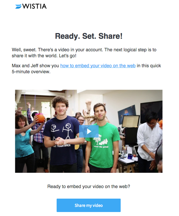 Wistia onboarding email with great video thumbnail