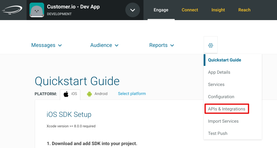 Urban Airship - Credentials Menu