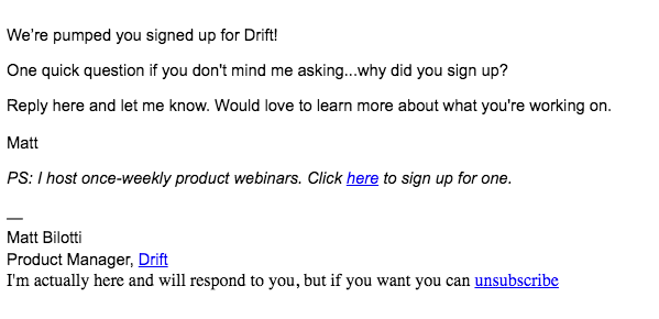 Drift personal checkup email