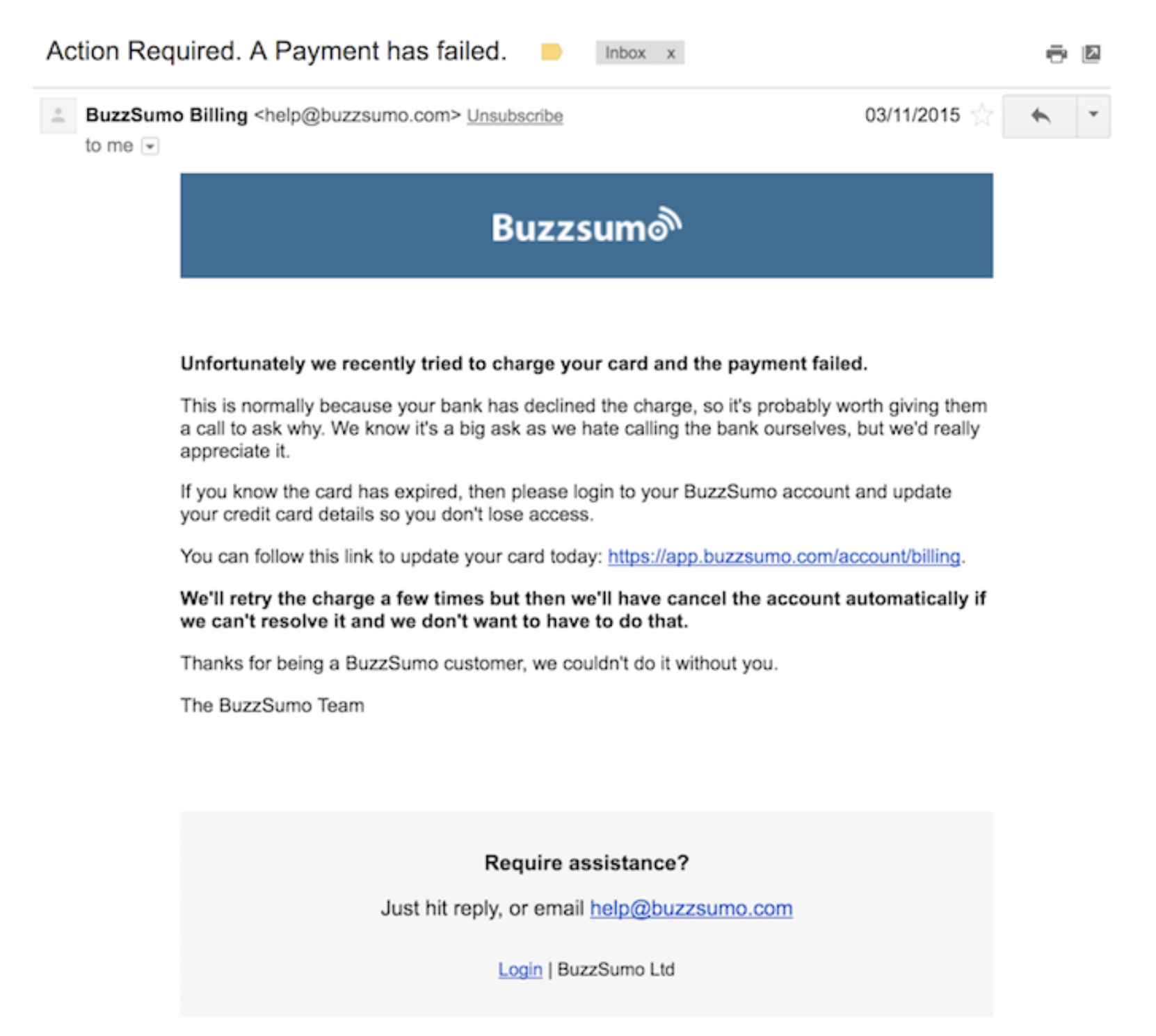 dunning email strategy BuzzSumo