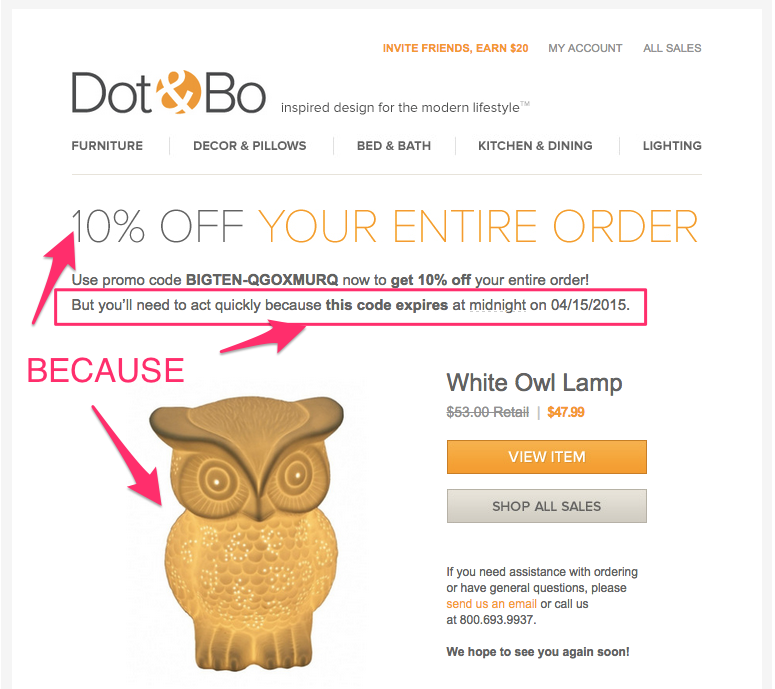 Dot & Bo "because" marketing email