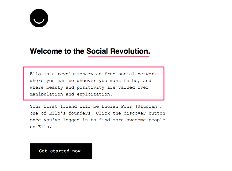 Ello purpose-driven welcome email