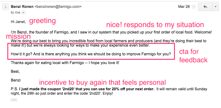 Farmigo personal welcome email