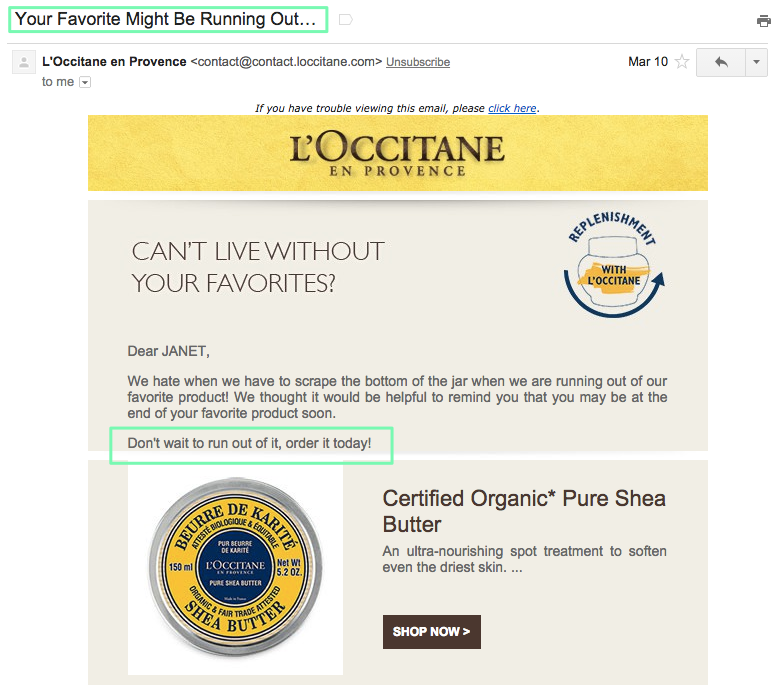 L'Occitane scarcity email