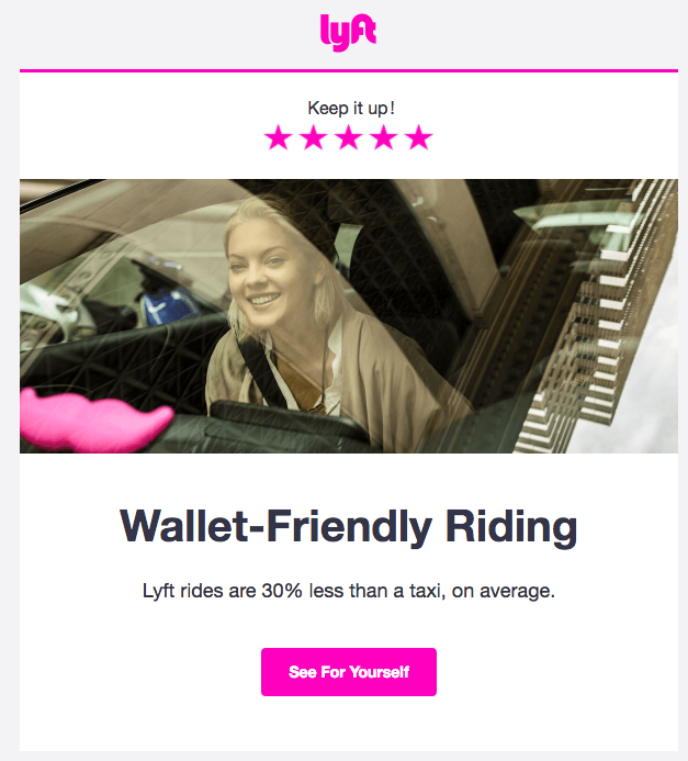 Lyft activation email uses data as proof