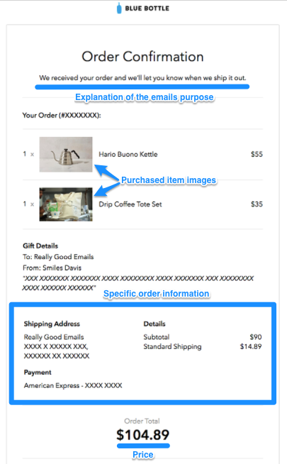 order confirmation email Blue Bottle Coffee