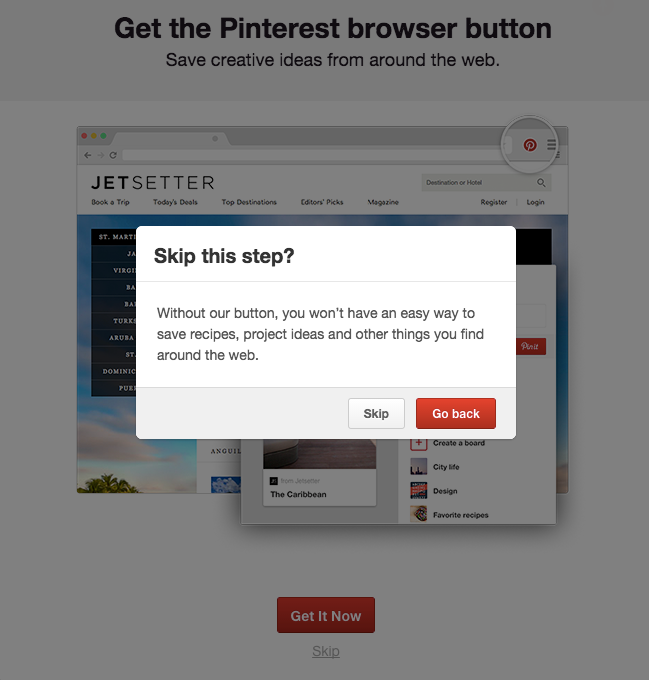 Pinterest signup insists on downloading button