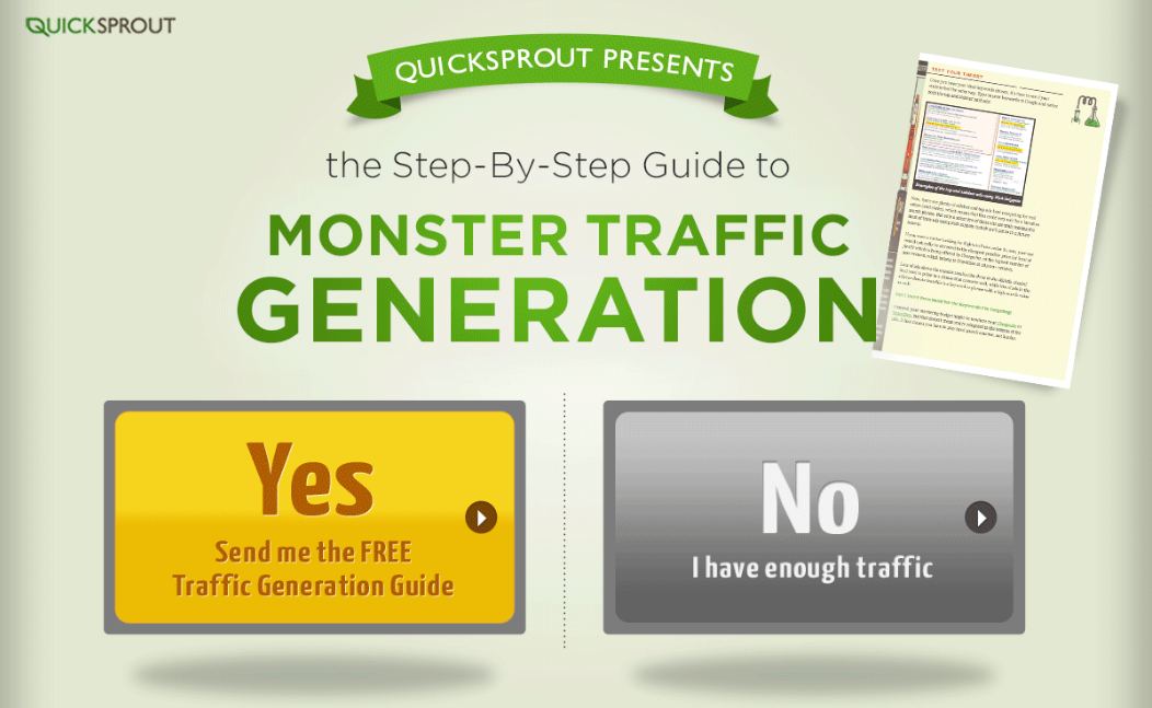 Choice between "Yes, send me the free traffic generation guide" and "No I have enough traffic"