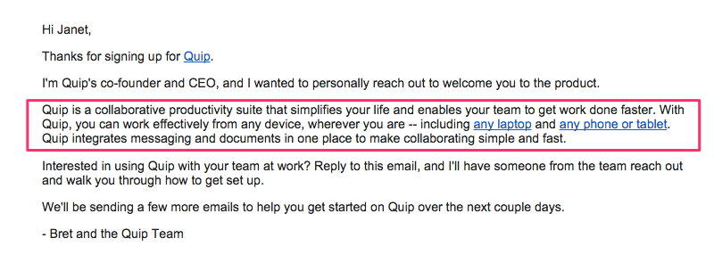 Quip purpose-driven email