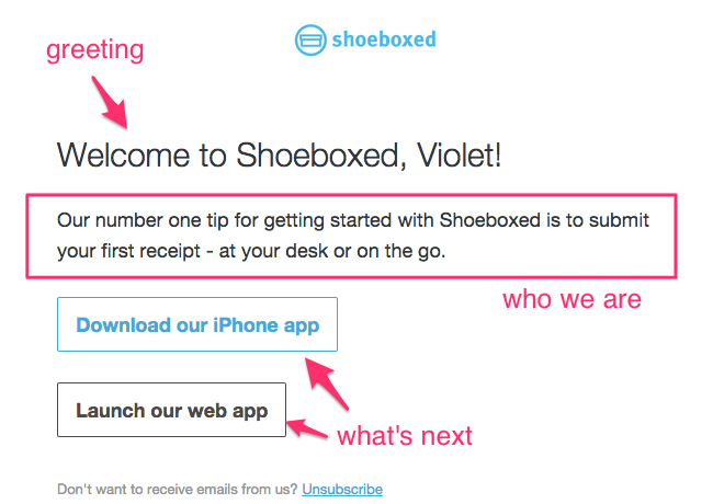 Shoeboxed welcome email