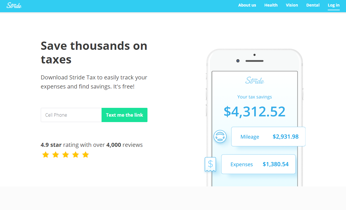 Stride Tax corresponding landing page