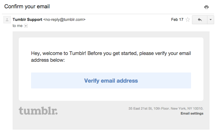 Tumblr email verification