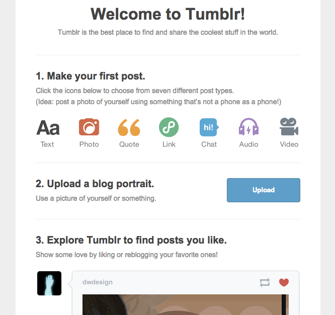 Tumblr welcome email