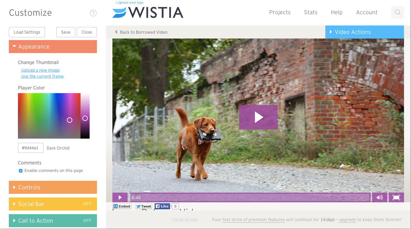 Customizing borrowed video on Wistia