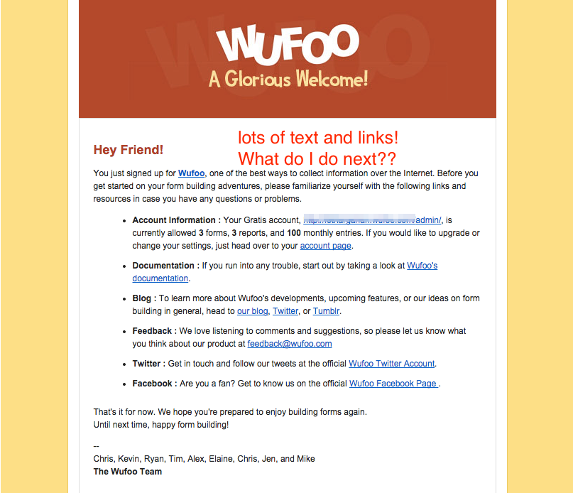 Wufoo old welcome email