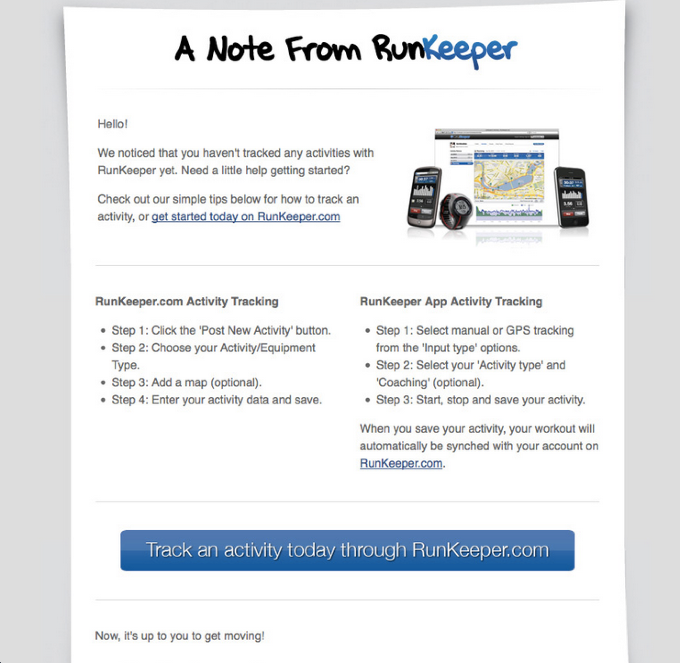 Runkeeper single CTA call to action example email