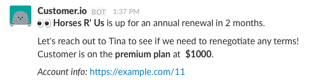 Slack Action customer success example