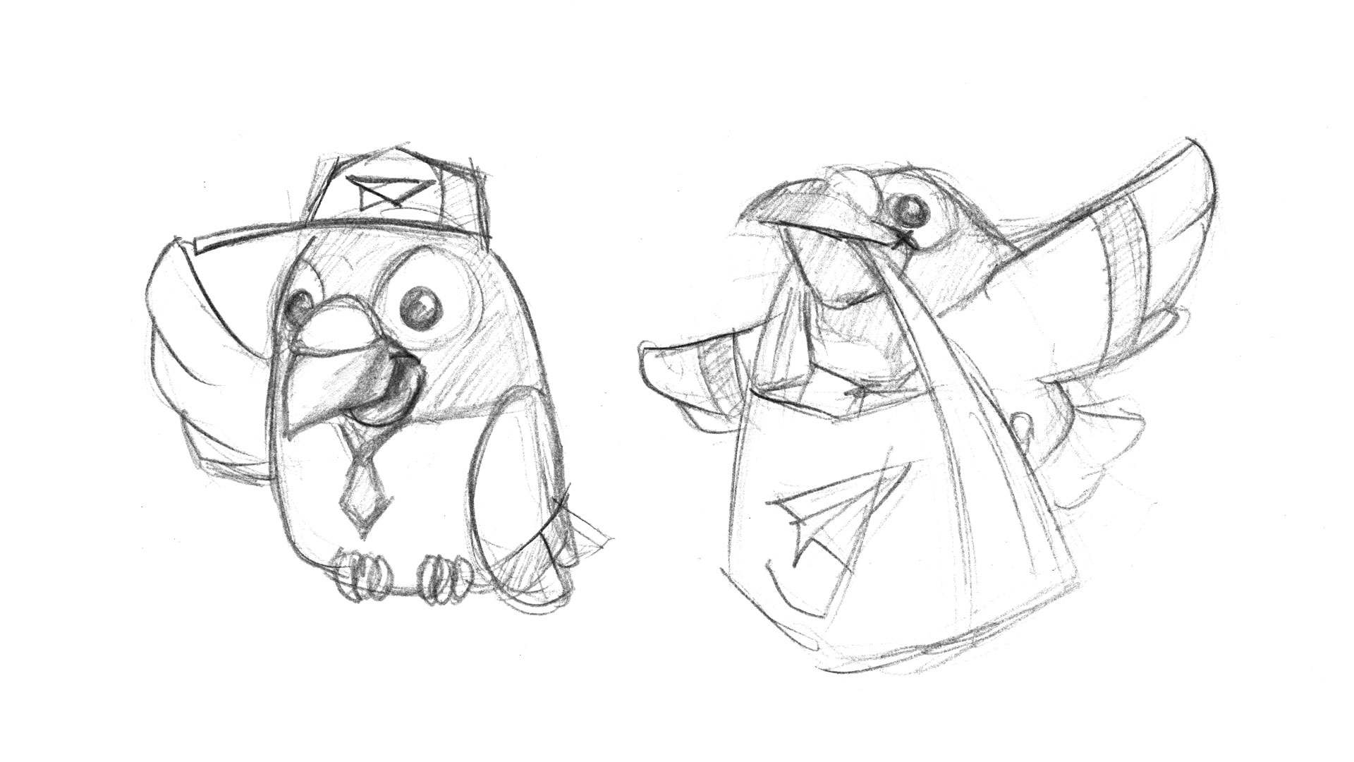 The earliest sketch of a possible pigeon mascot for Customer.io.