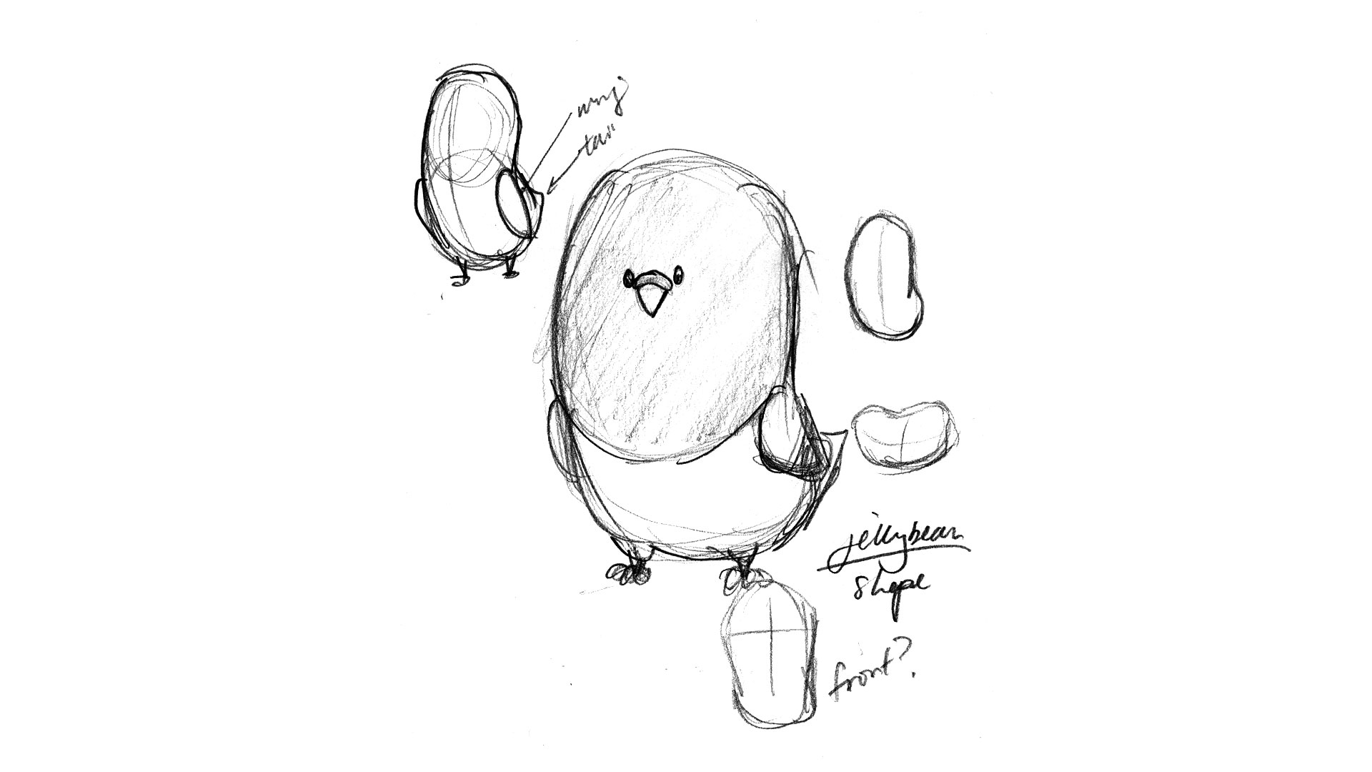 A sketch of "Jellybean" - The design that eventually inspired Customer.io's final mascot design.