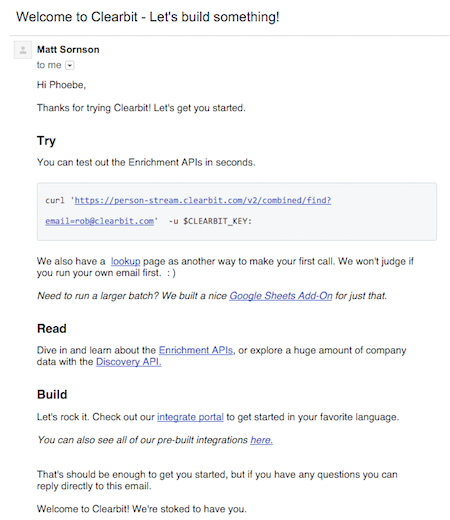 Clearbit developer welcome