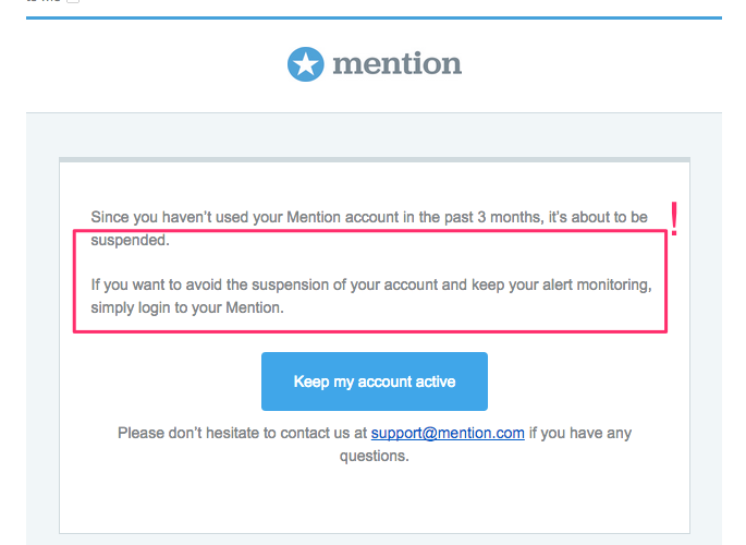 Mention retention email