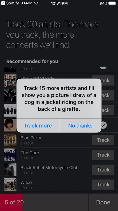 Songkick onboarding notification