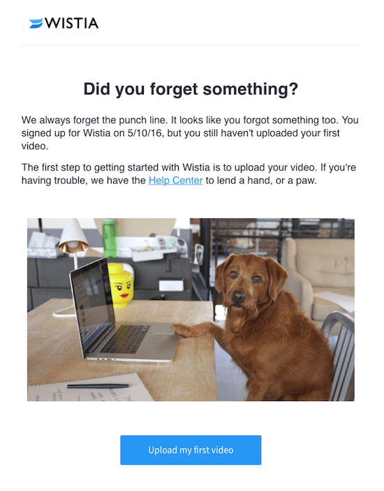 Wistia reminder onboarding email